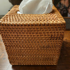 Rattan tissue box cover, square, natural rattan, detail view