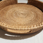 Round finely woven rattan tray, natural rattan, for serving or display