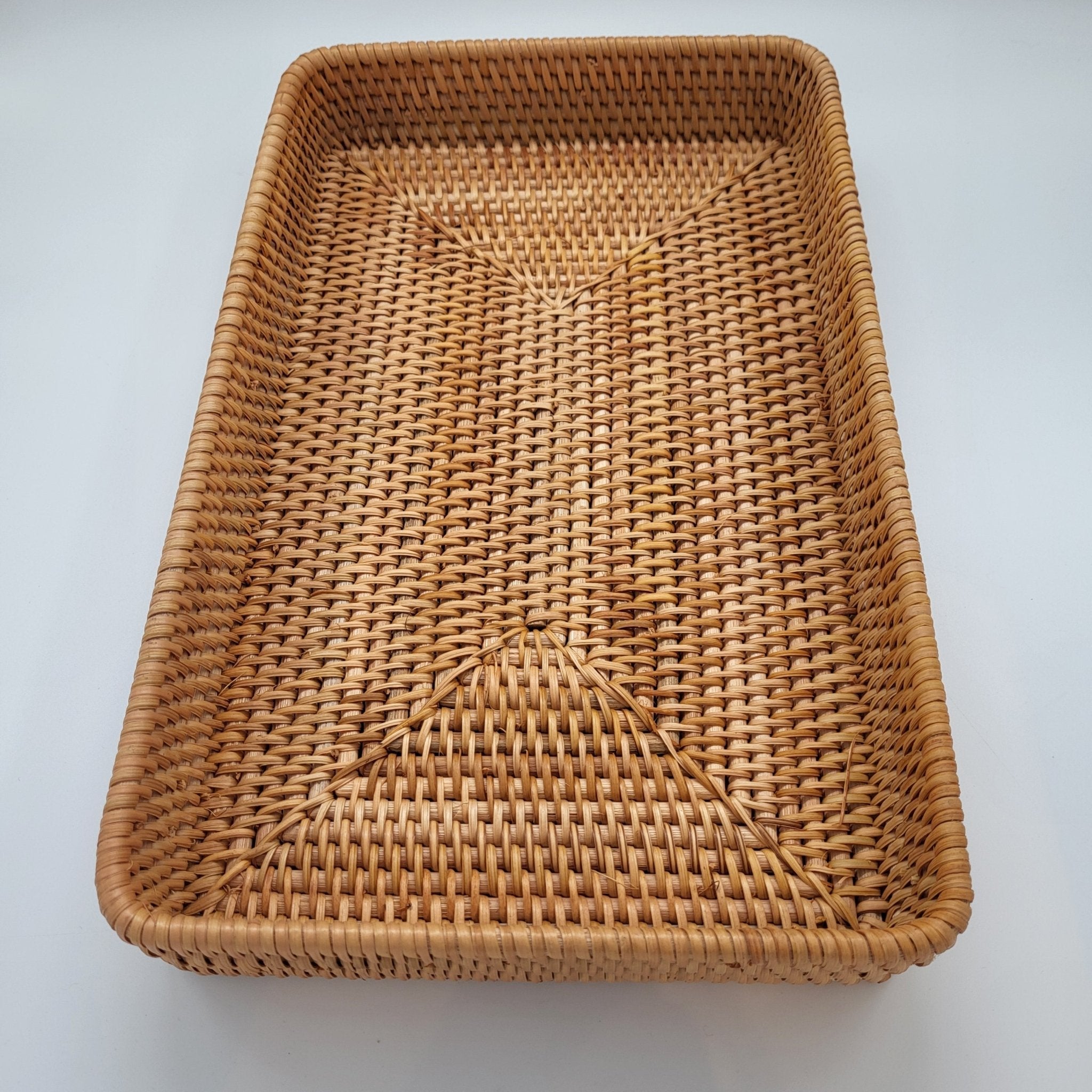 Rectangular rattan basket, large, 37 x 23 x 5.5 cm, handwoven