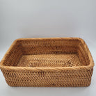 Rectangular rattan basket, handwoven rattan, styled
