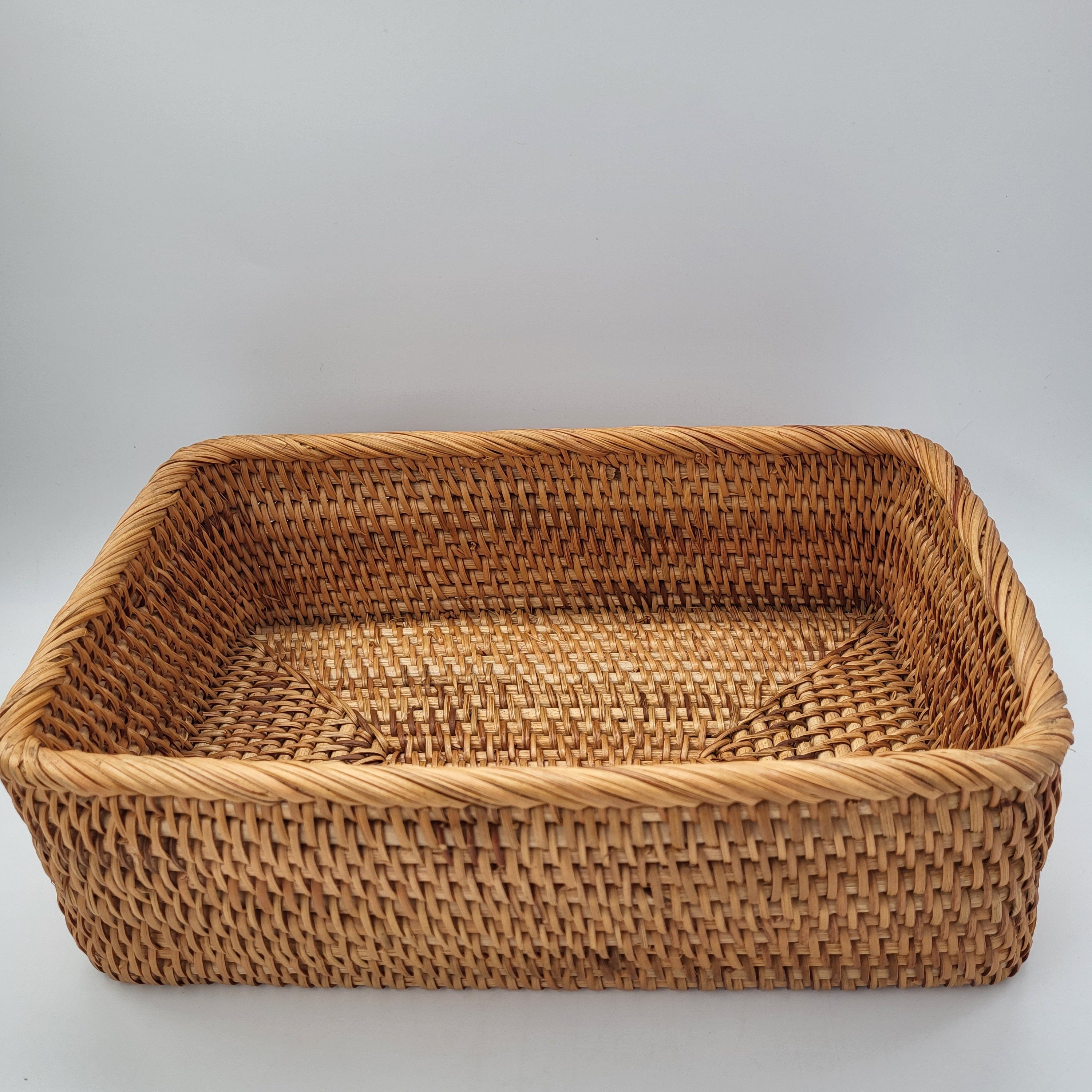 Rectangular rattan basket, handwoven rattan, styled