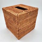 Square rattan tissue box cover, natural rattan, 13 x 13 cm