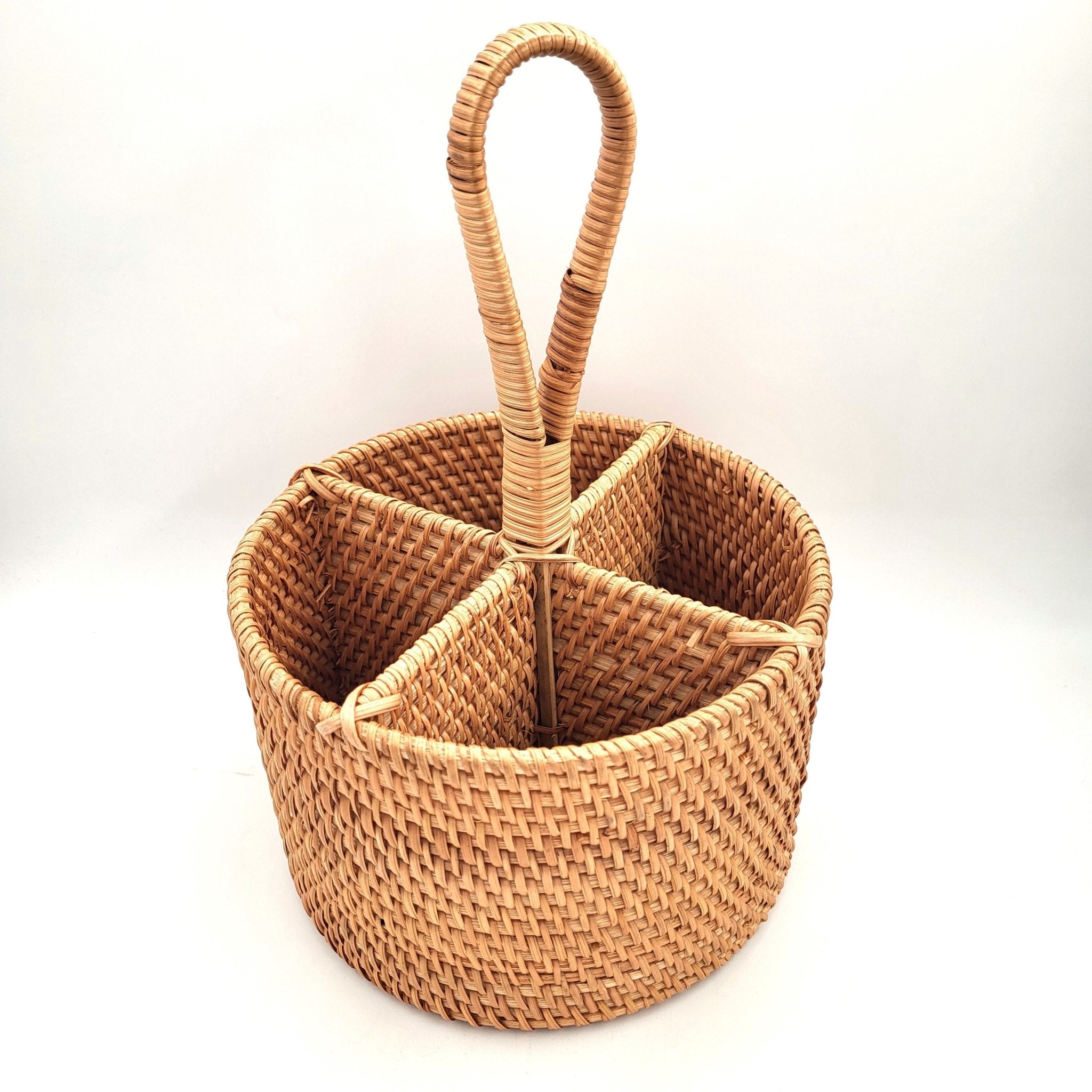 Round rattan cutlery holder, natural rattan, 18 x 18 x 13 cm, handmade