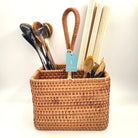 Square rattan utensil holder, natural rattan, 18 x 18 x 13 cm, handmade