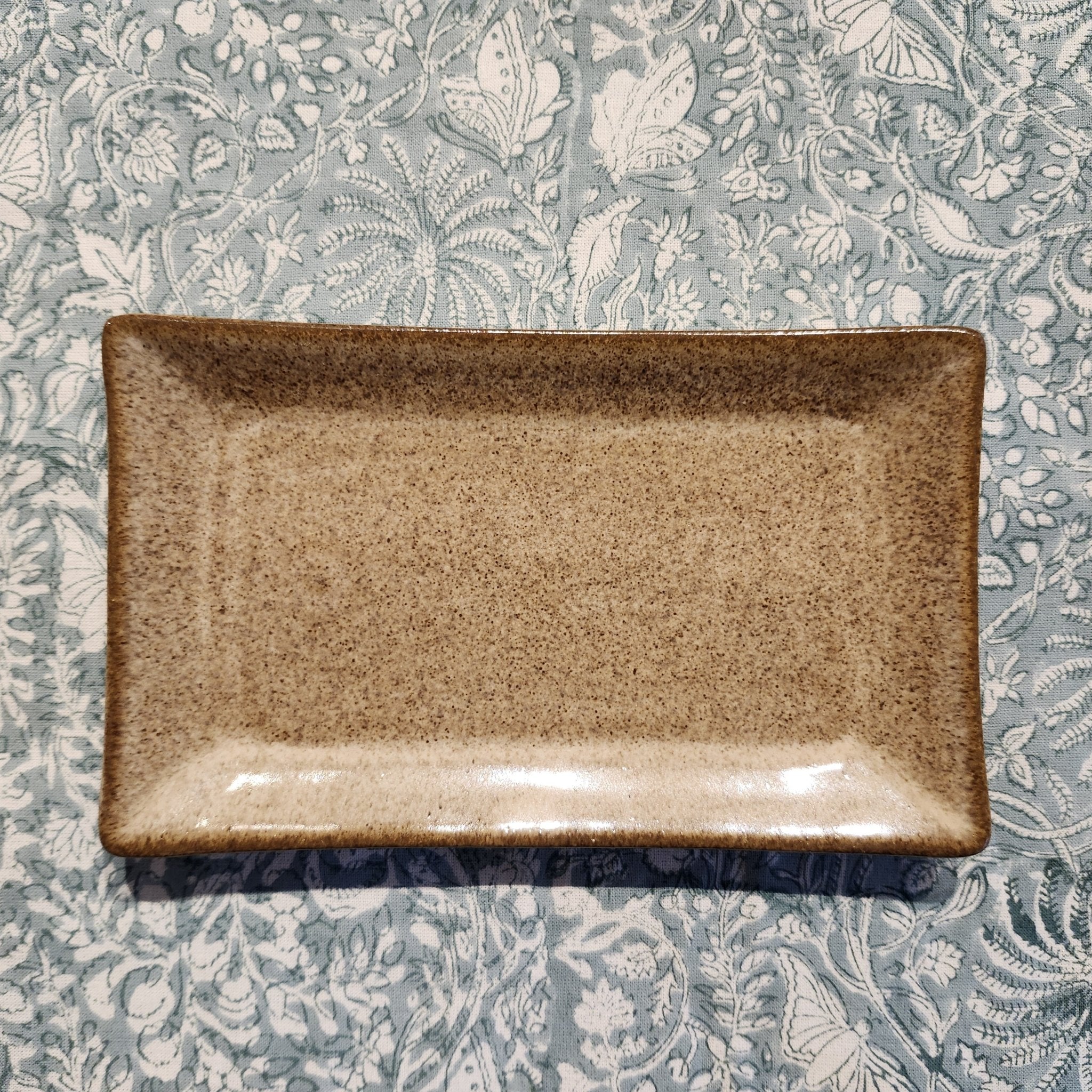 Rectangular ceramic dish in brown, soap dish or small platter, 19 x 11.2 cm