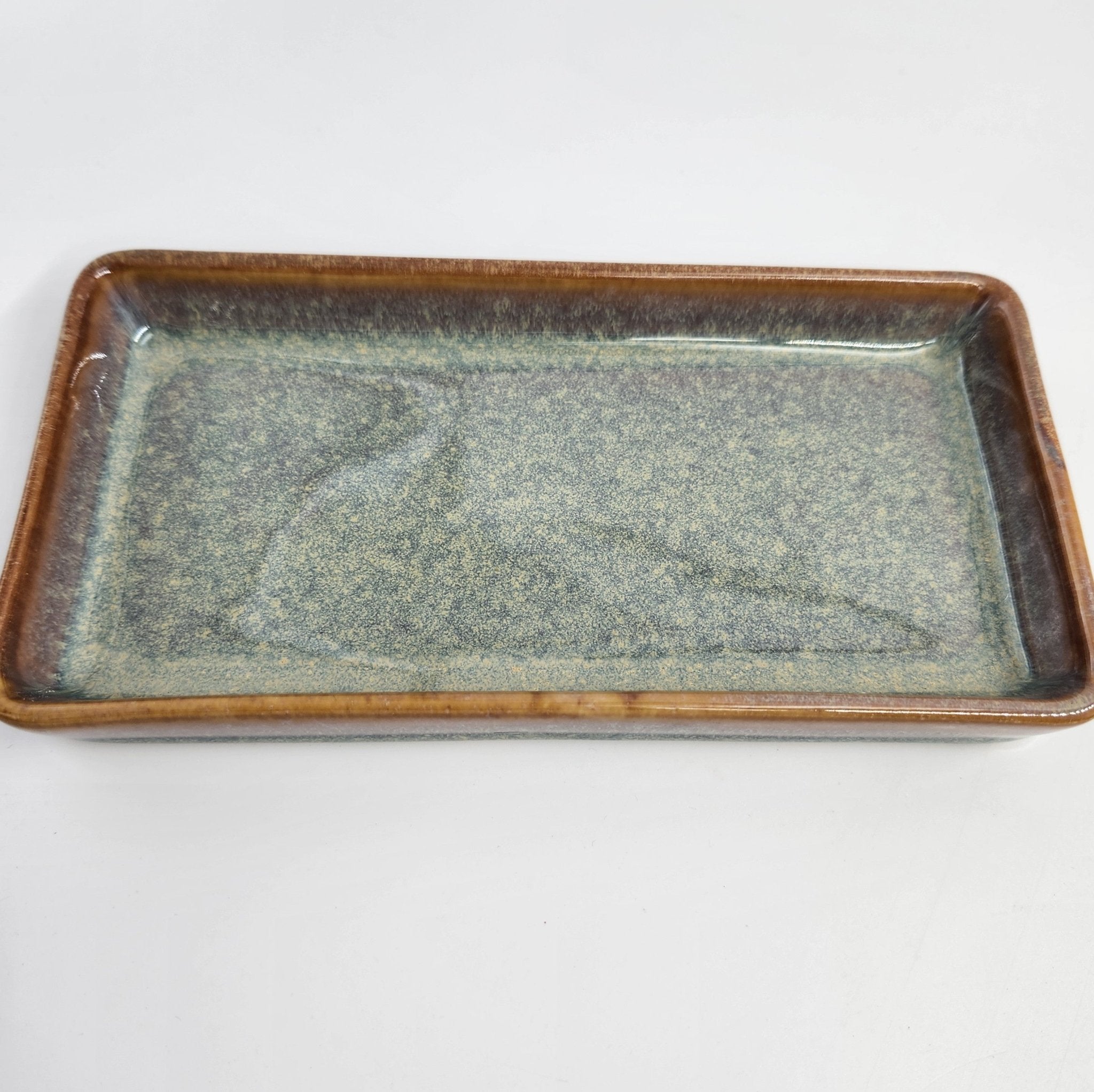 Rectangular jade dish with rounded corners, polished glaze, 19.5 x 10 cm