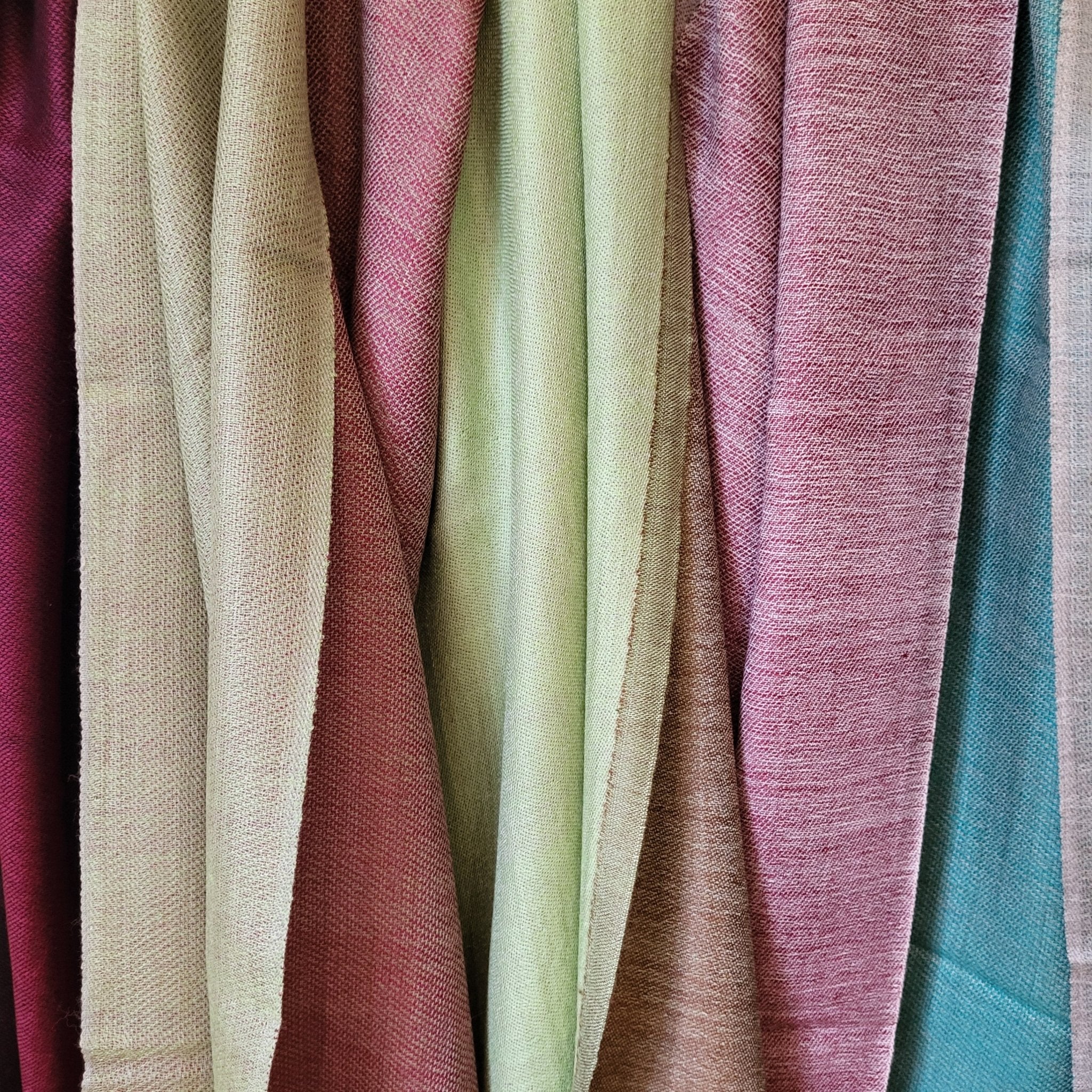 Reversible pashmina shawls in a range of colour pairings, 100% pashmina
