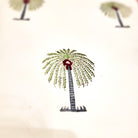 Block-print cotton table runner with palms, 34 x 250 cm