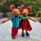Handwoven fabric mice, large pair in colourful clothes, Sri Lanka
