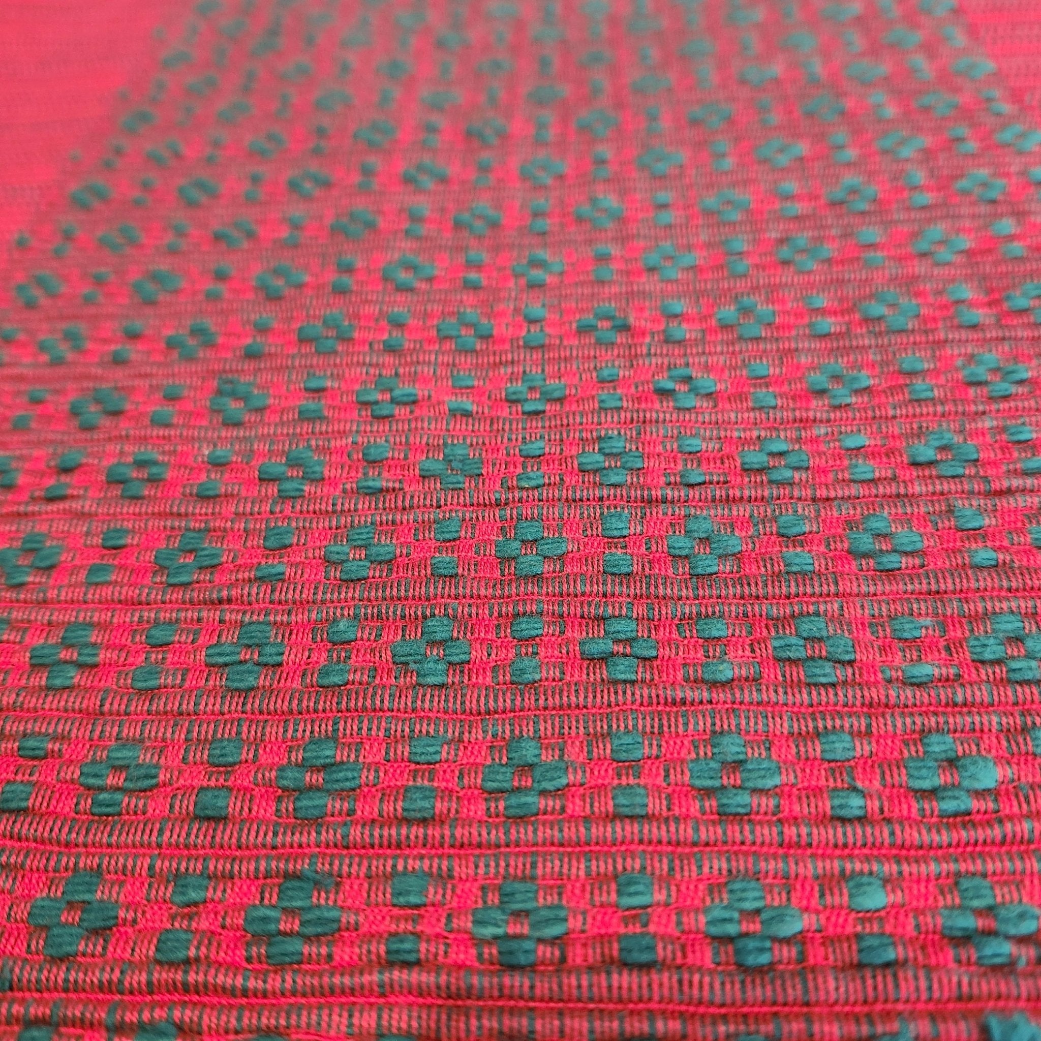 Red festive cotton table runner, handwoven for Christmas or Lunar New Year