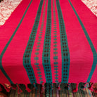 Red and green handwoven cotton runner for table or bed, festive