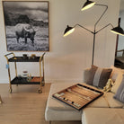 Serge Mouille Lampadaire, black steel three-arm floor lamp, detail