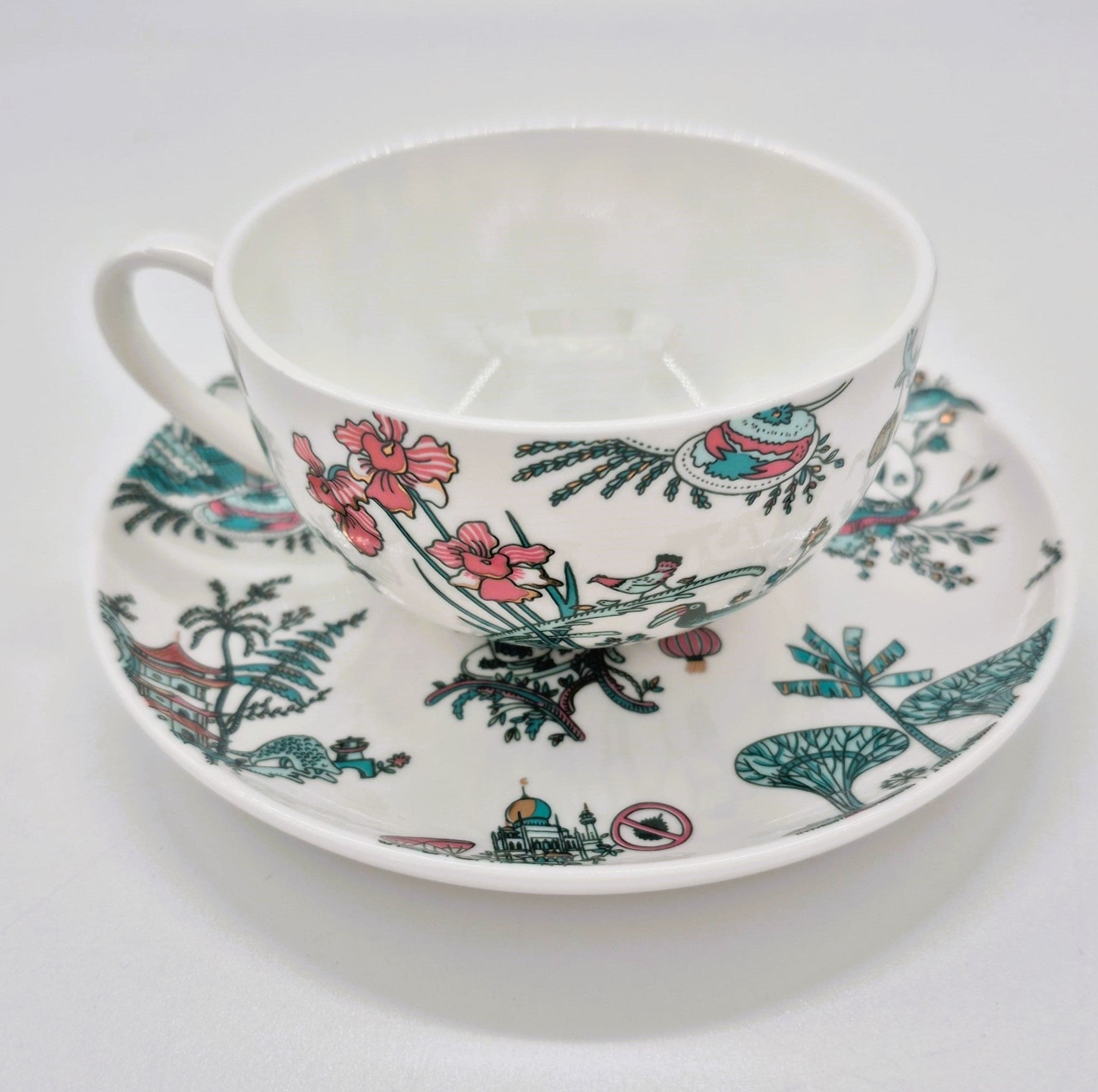 Singapore Toile fine bone china cup and saucer, detail