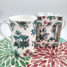Singapore Toile mug, fine bone china, green, pink and gold toile design, 350ml