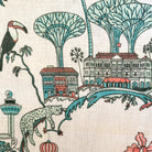 Singapore Toile tea towel in fine linen, green, pink and gold toile print