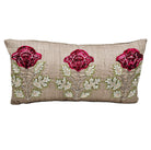 Decorative pillow with embroidered red poppies on a neutral raw silk background