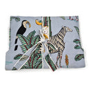 Safari print cotton poplin pyjamas, an alternative view of the cheetah, zebra and palm block print.