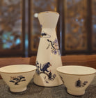 Japan Toile fine bone china sake set, pourer and five cups, toile design