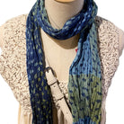 Hand-woven silk Star Diamond scarf in blue, 60 x 180 cm, India