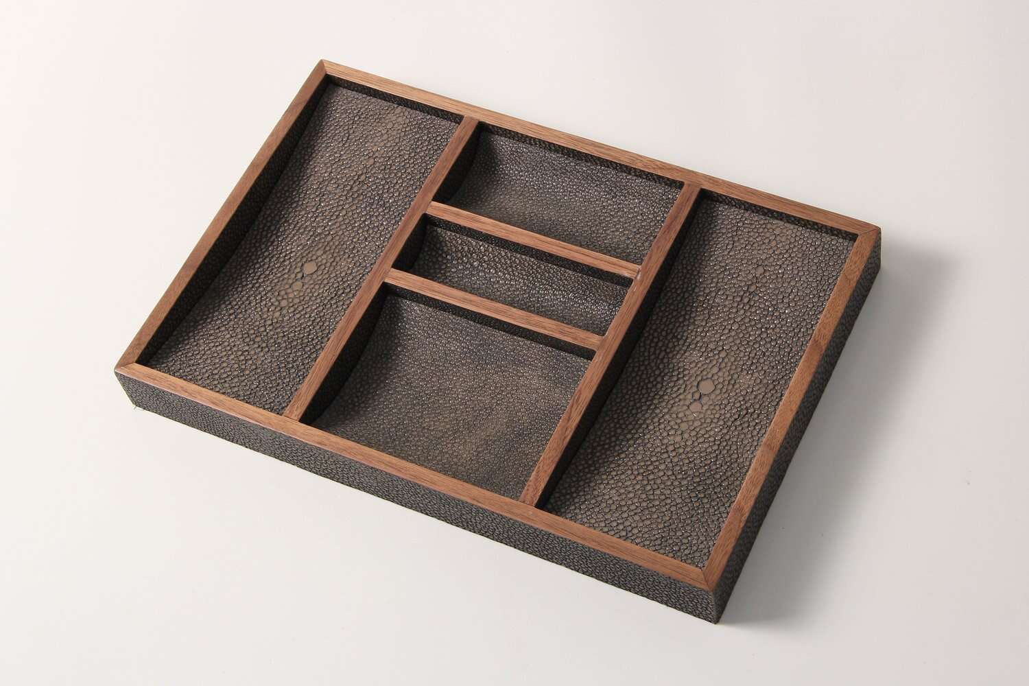 Seal brown faux shagreen valet tray by Forwood Design, 30 x 20 x 3 cm, styled