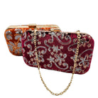 Sequin-embroidered velvet clutch bag with optional gold chain handle, Ceannis