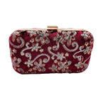 Red sequin-embroidered clutch bag, velvet cover, detail
