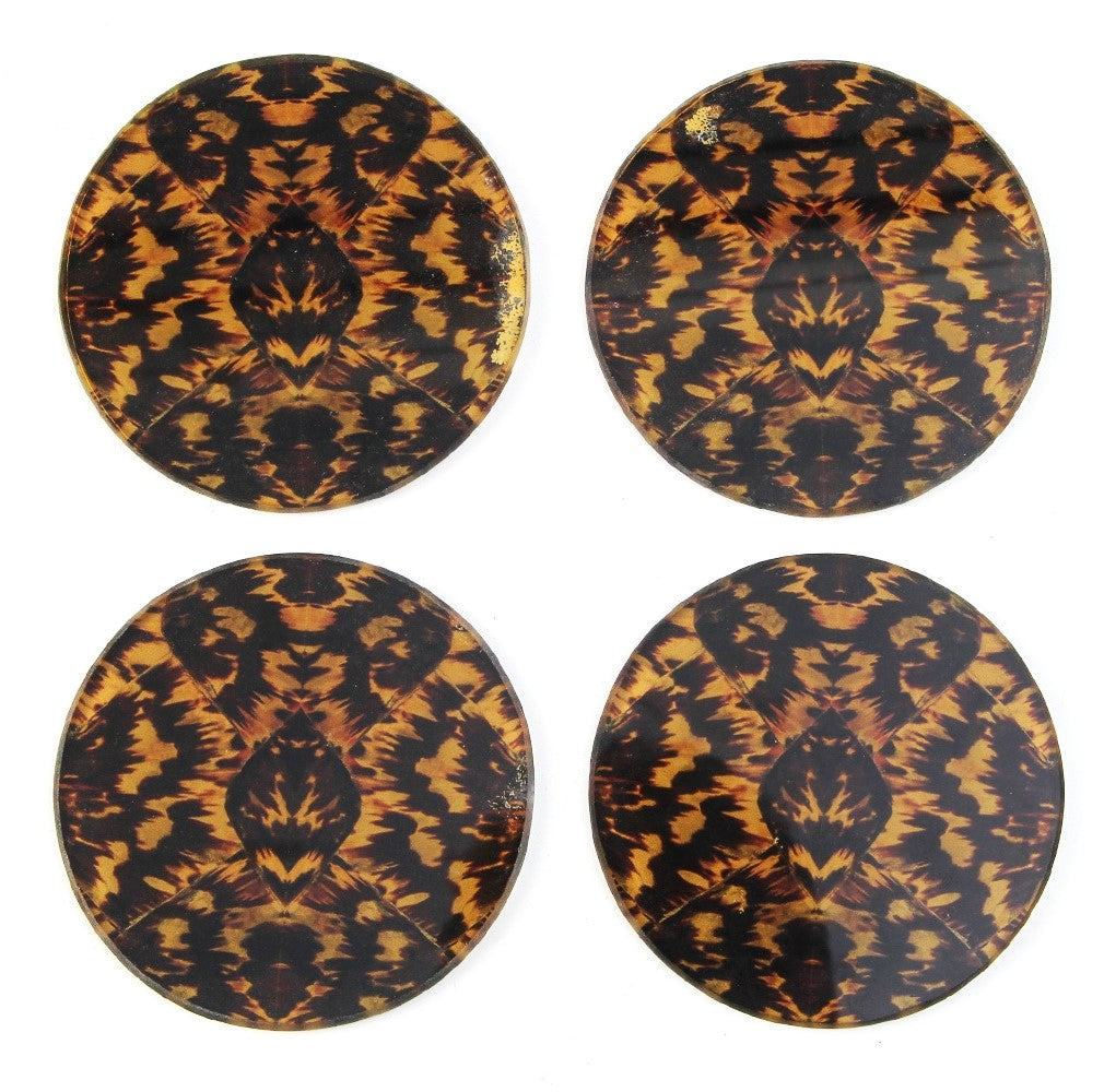 Faux tortoise shell coasters set of 4, styled on a bar tray, Forwood Design