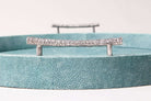 Teal faux shagreen oval serving tray by Forwood Design, large size, styled view