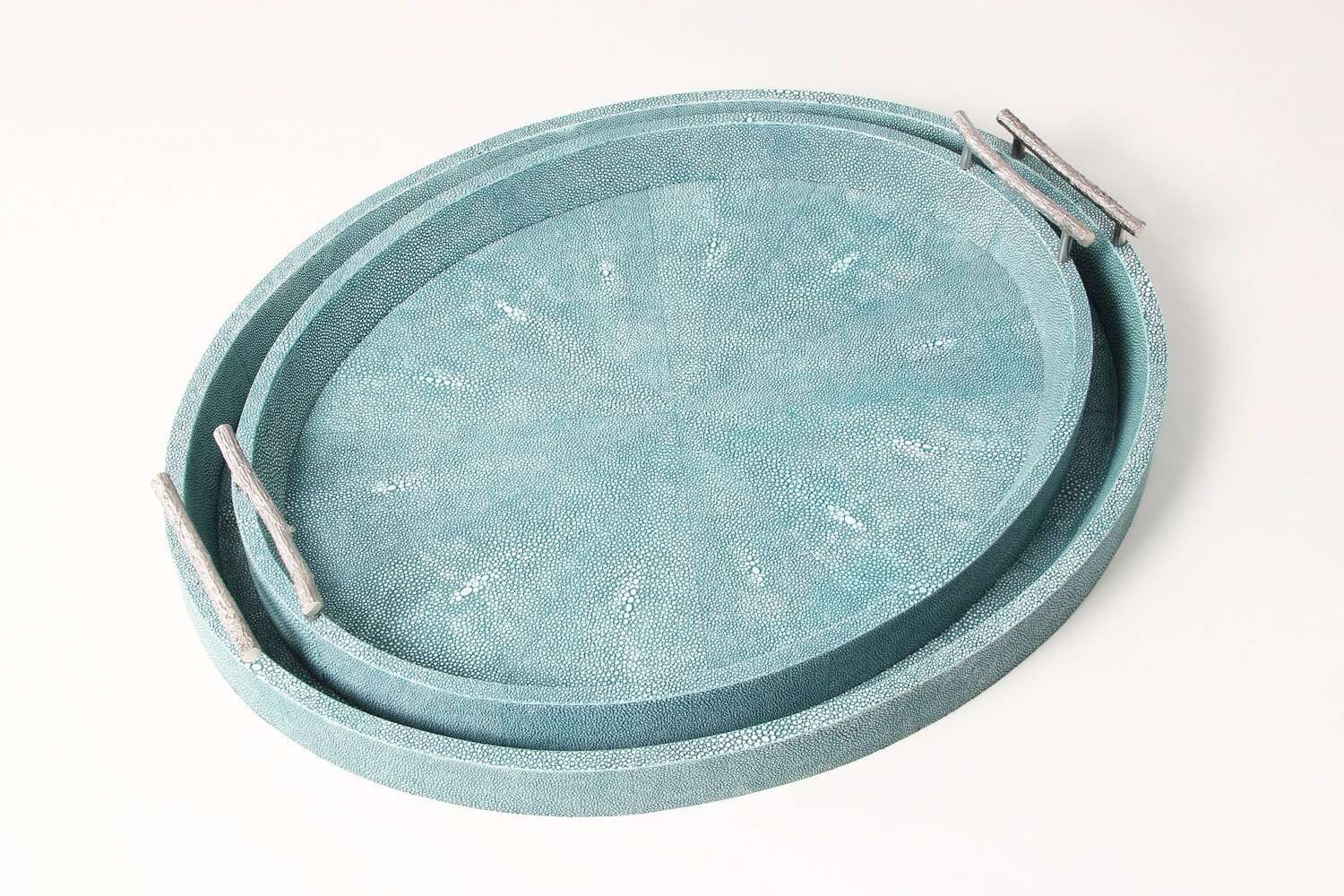 Teal faux shagreen oval serving tray by Forwood Design, small, styled as a drinks tray