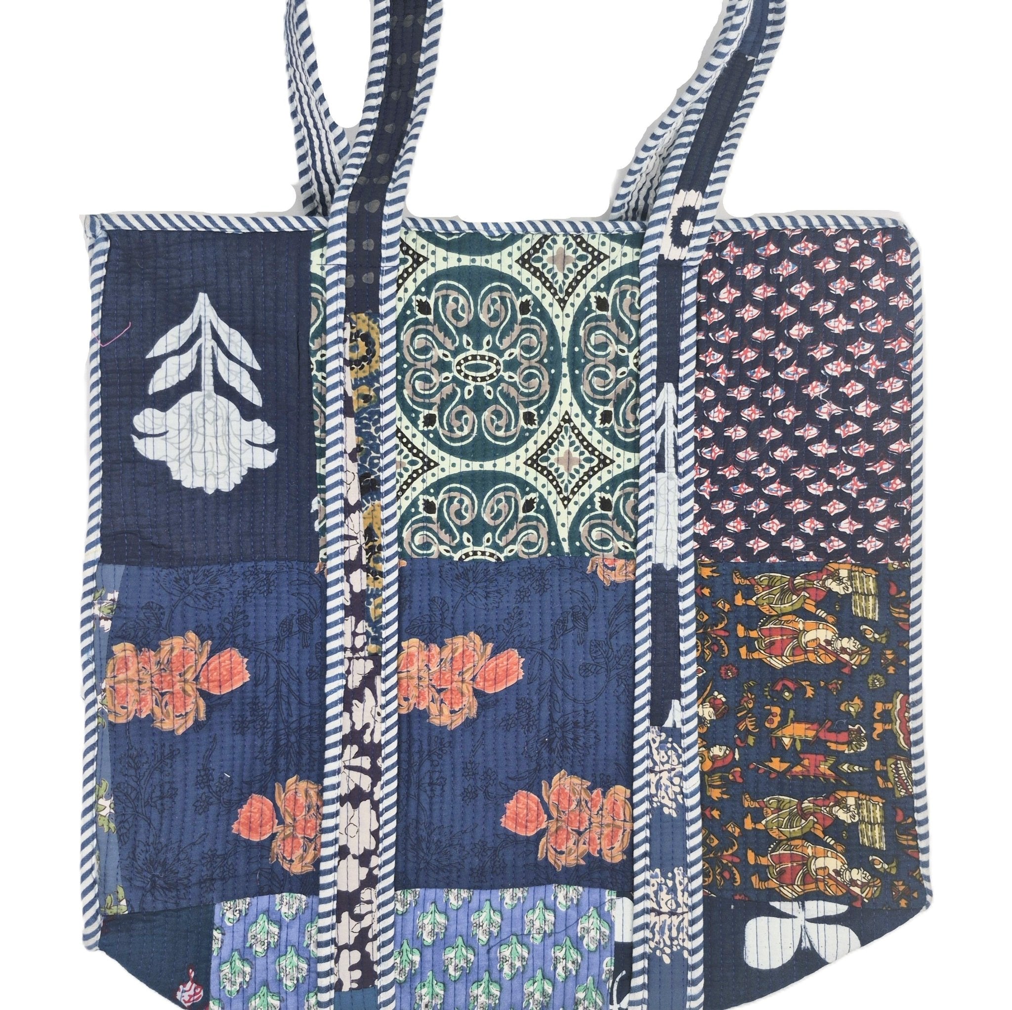 Patchwork medley block-print quilted shopper bag