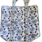 Poppy block-print shopper bag in blue and white