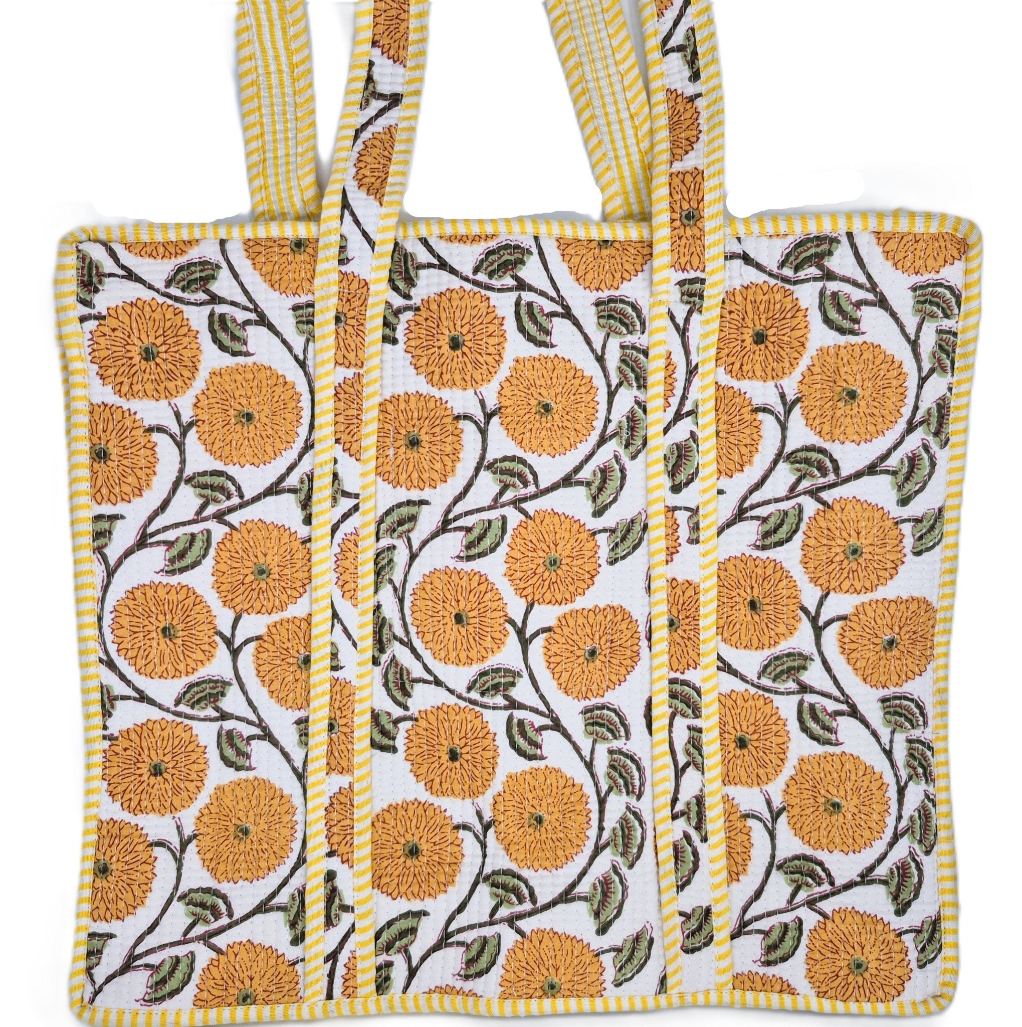 Poppy block-print shopper bag in yellow