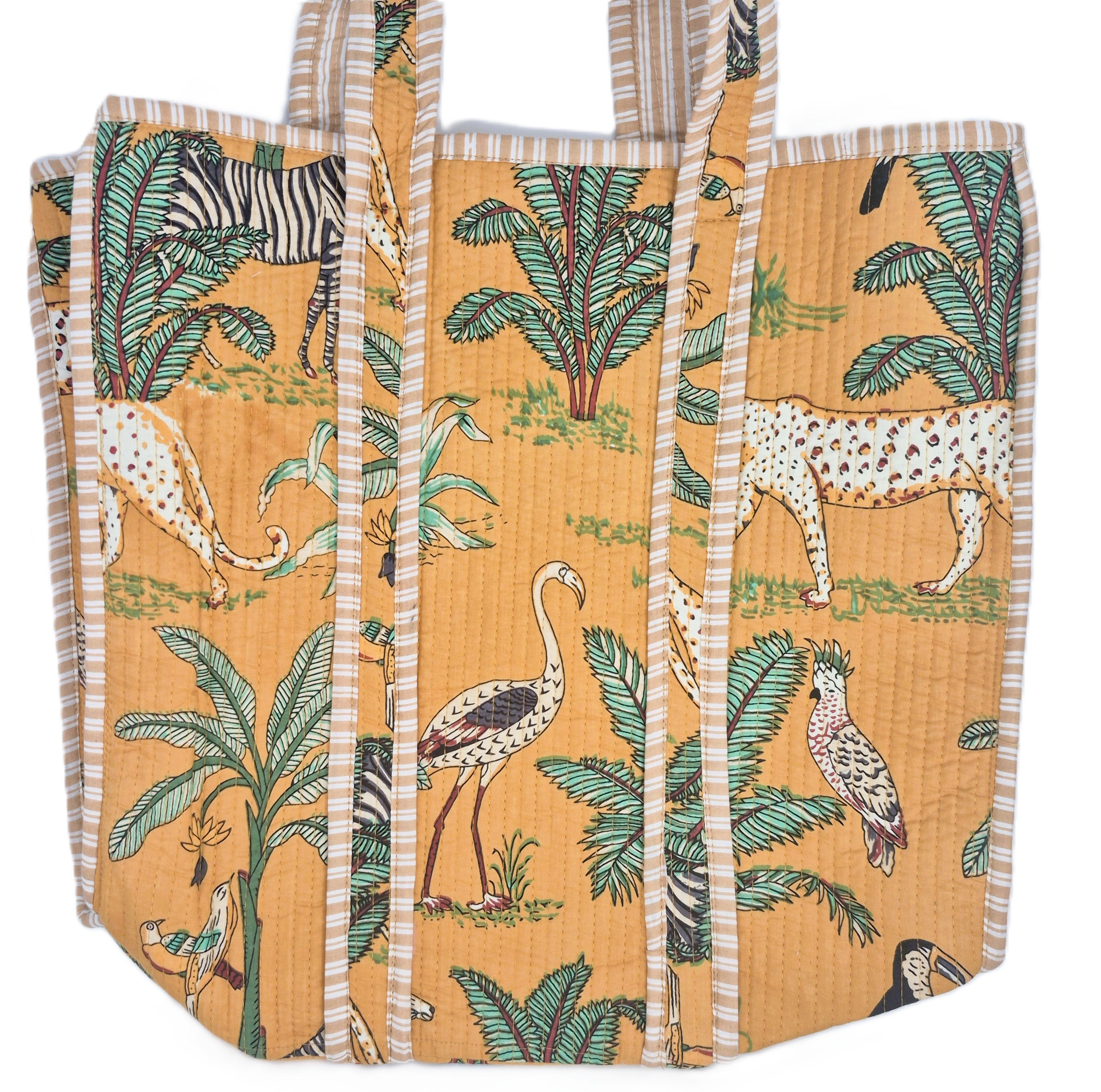 Safari block-print shopper bag in mustard