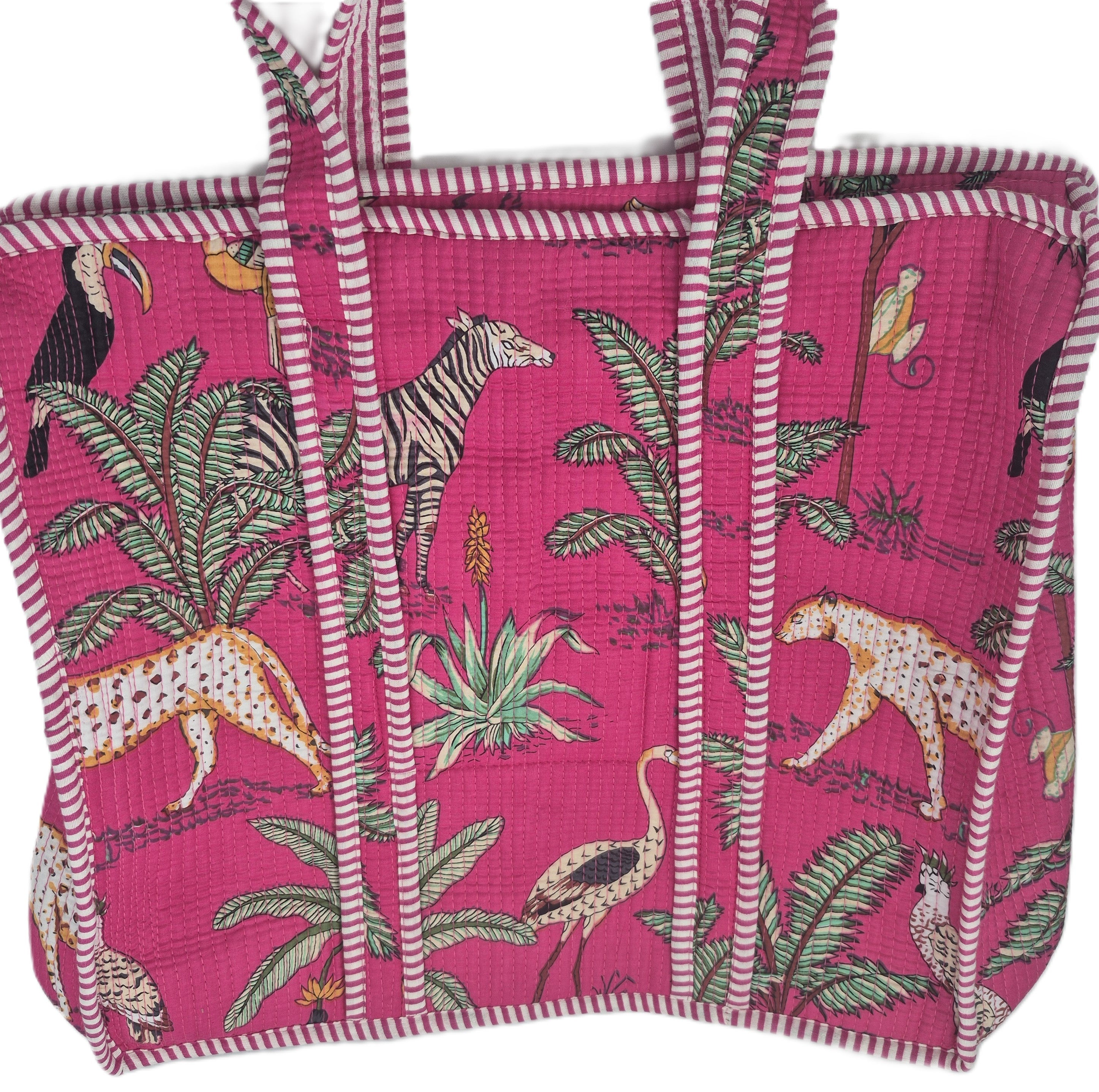 Safari block-print shopper bag in pink