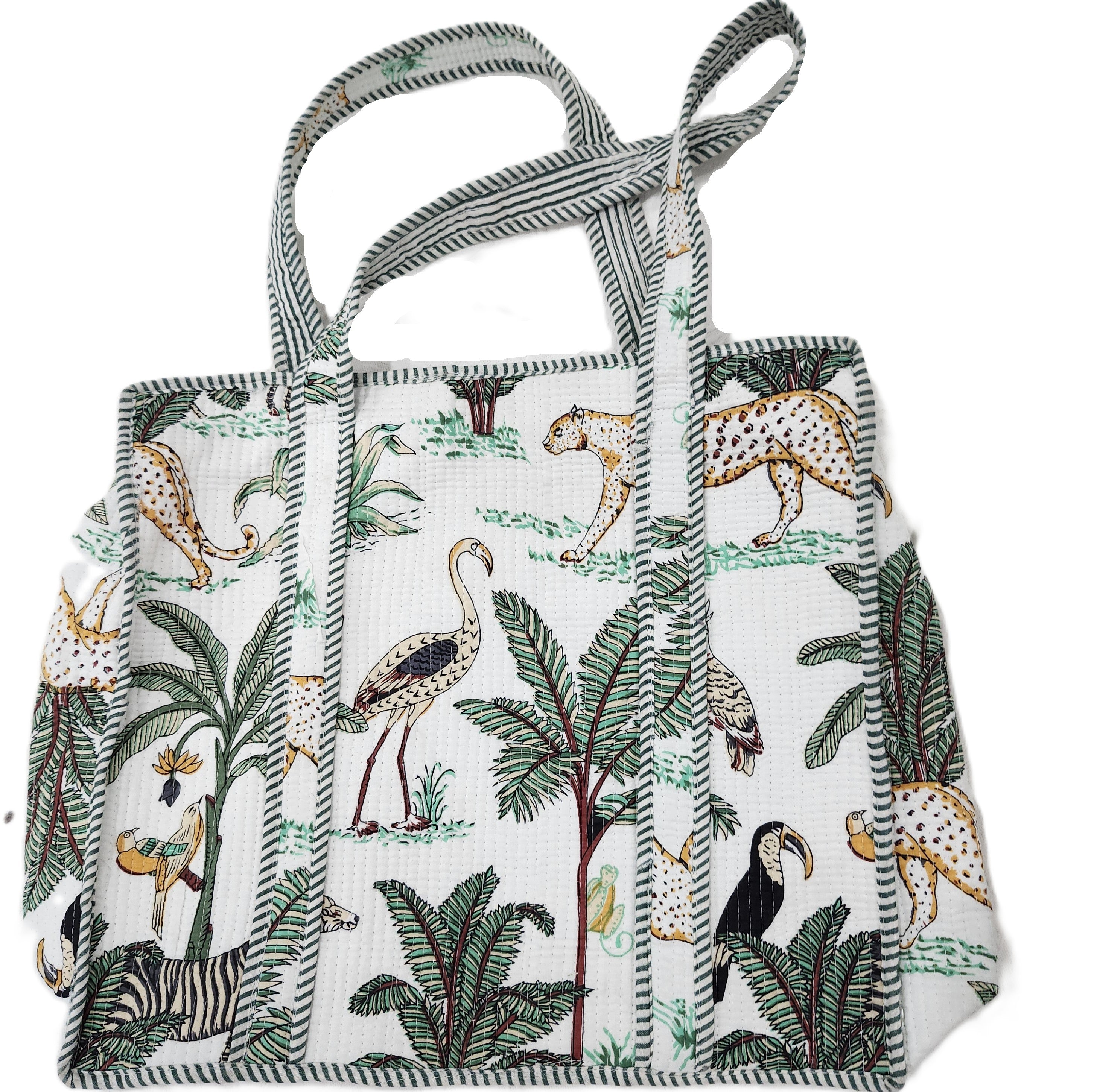 Safari block-print shopper bag in white