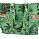 Safari block-print shopper bag in lime green