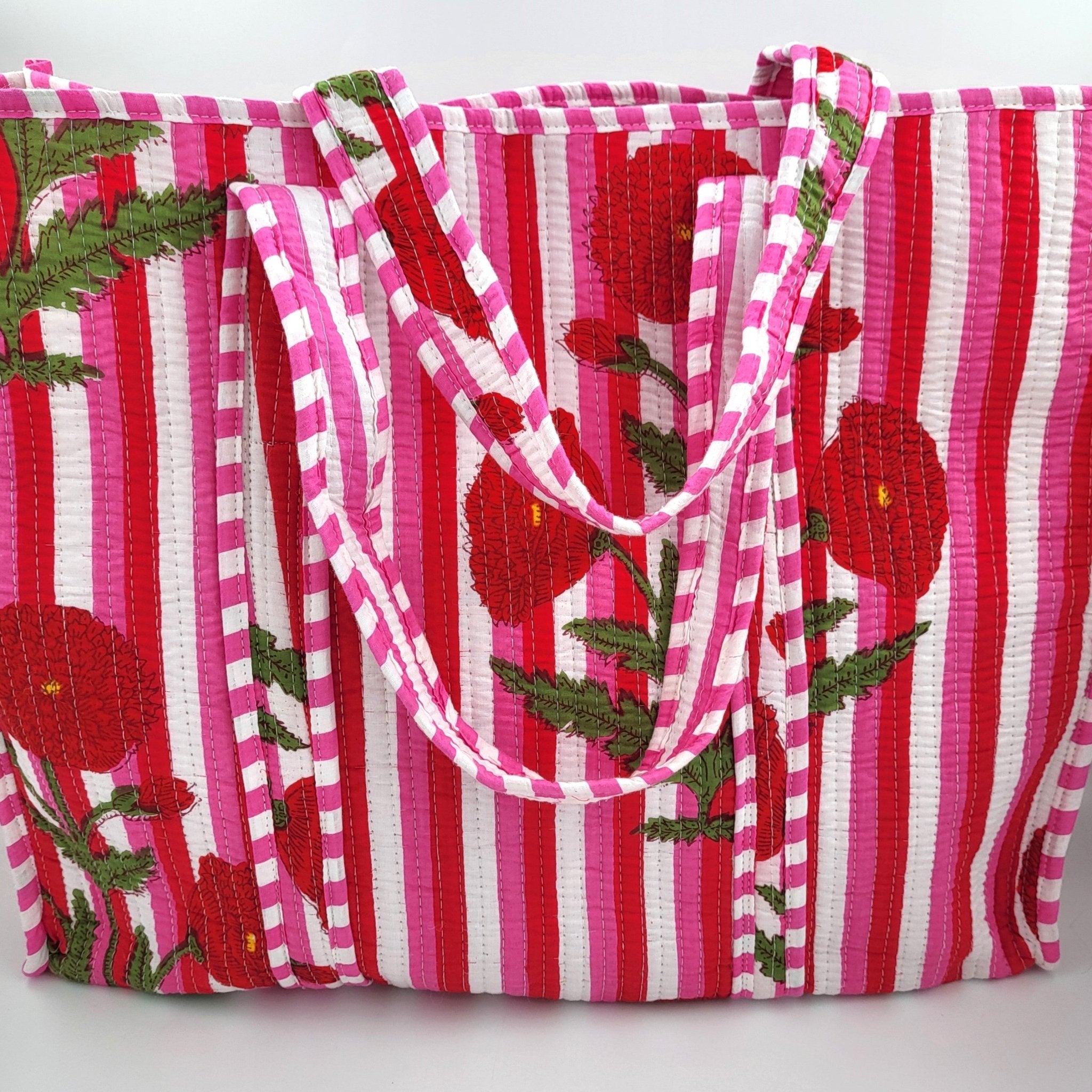 Poppy block-print shopper bag in pink
