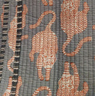 Tiger block-print shopper bag in grey, quilted cotton, generously sized with an interior pocket