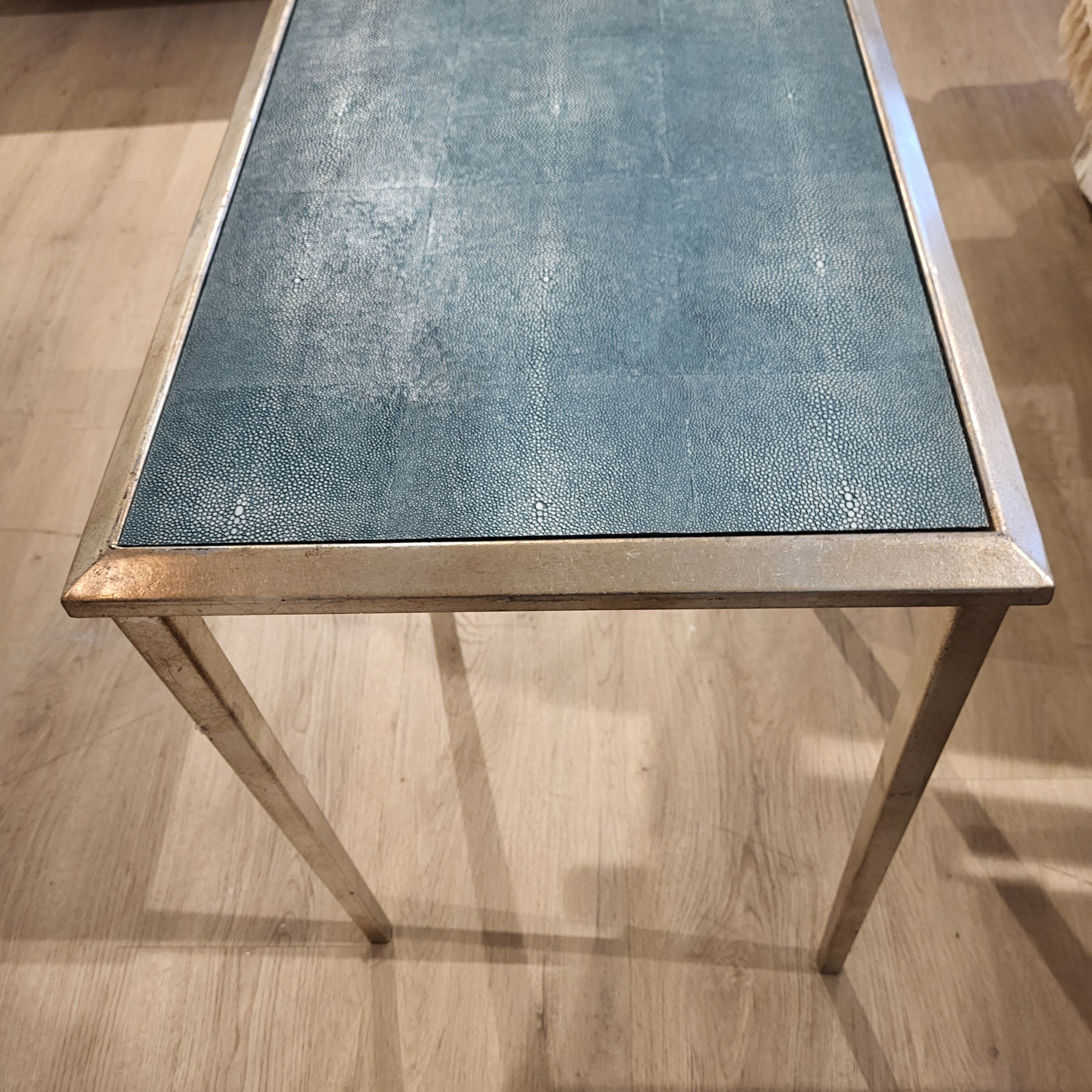 Teal faux shagreen side table by Inside Living, 60 x 60 x 45 cm, styled