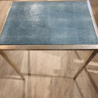 Faux shagreen side table in teal with silver effect legs, 60 x 60 x 45 cm