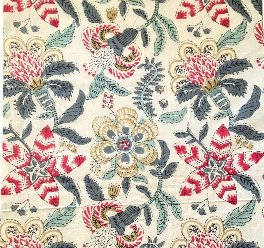 Spring Blossom block-print cotton table runner