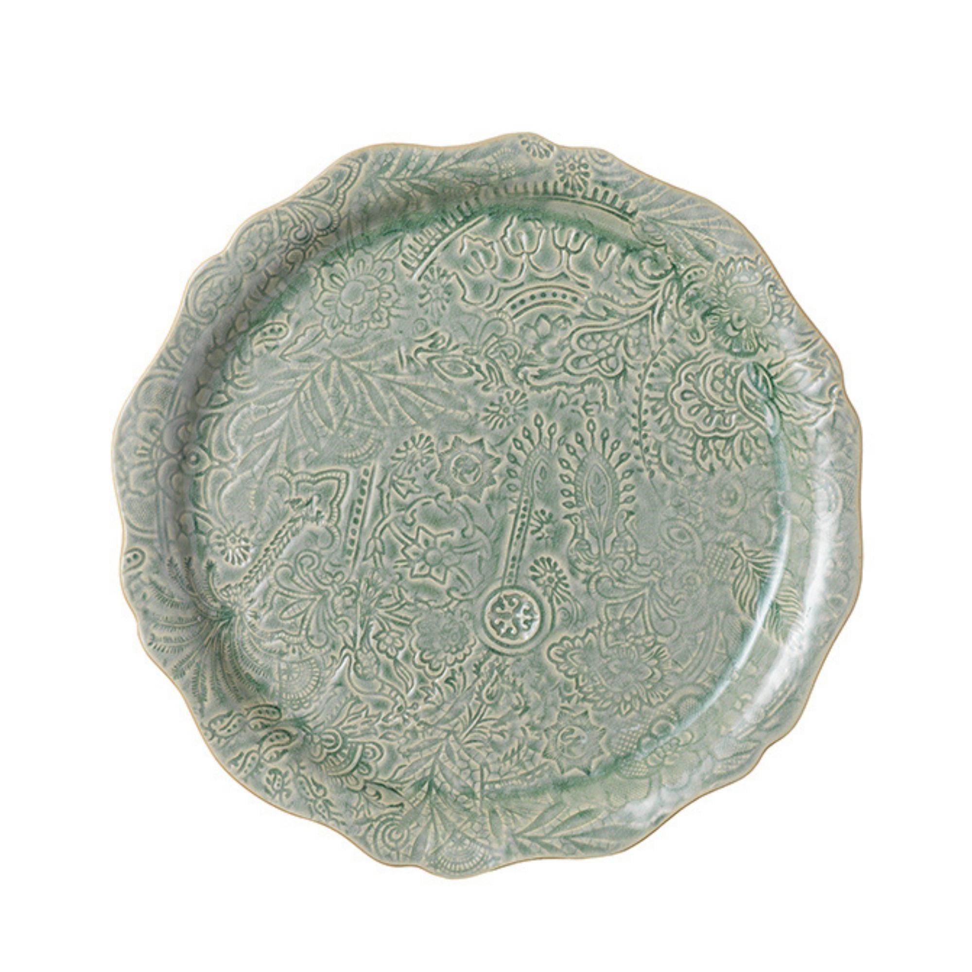 Round Sthal ceramic pizza plate in antique, 34cm white stoneware, made in Portugal