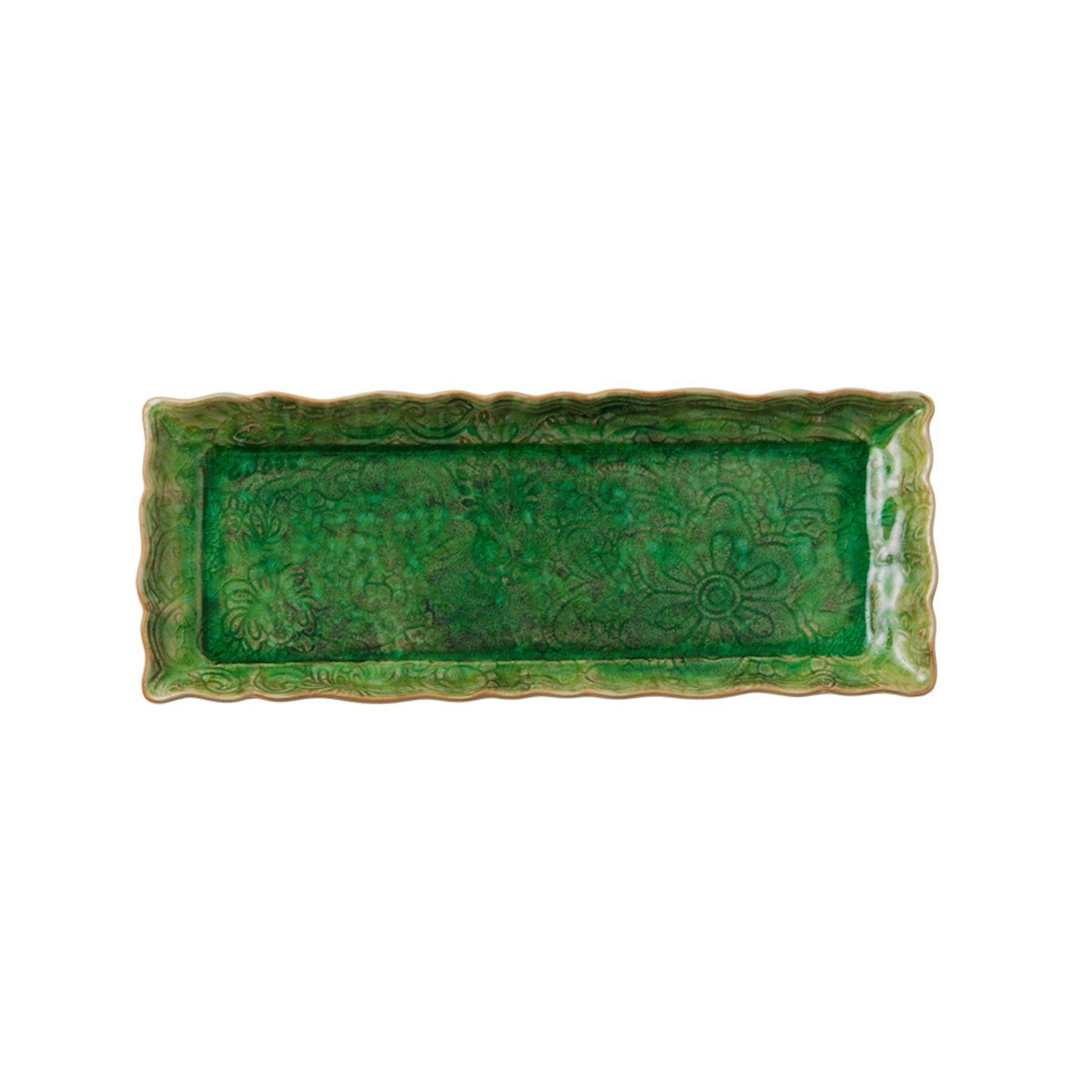 Large appetizer plate in seaweed, rectangular ceramic, 33.5 x 13.5 cm