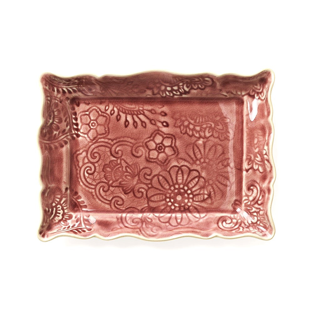 Sthal appetizer plate in old rose ceramic, rectangular, made in Portugal