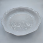 White ceramic pie and serving dish, white stoneware, detail view