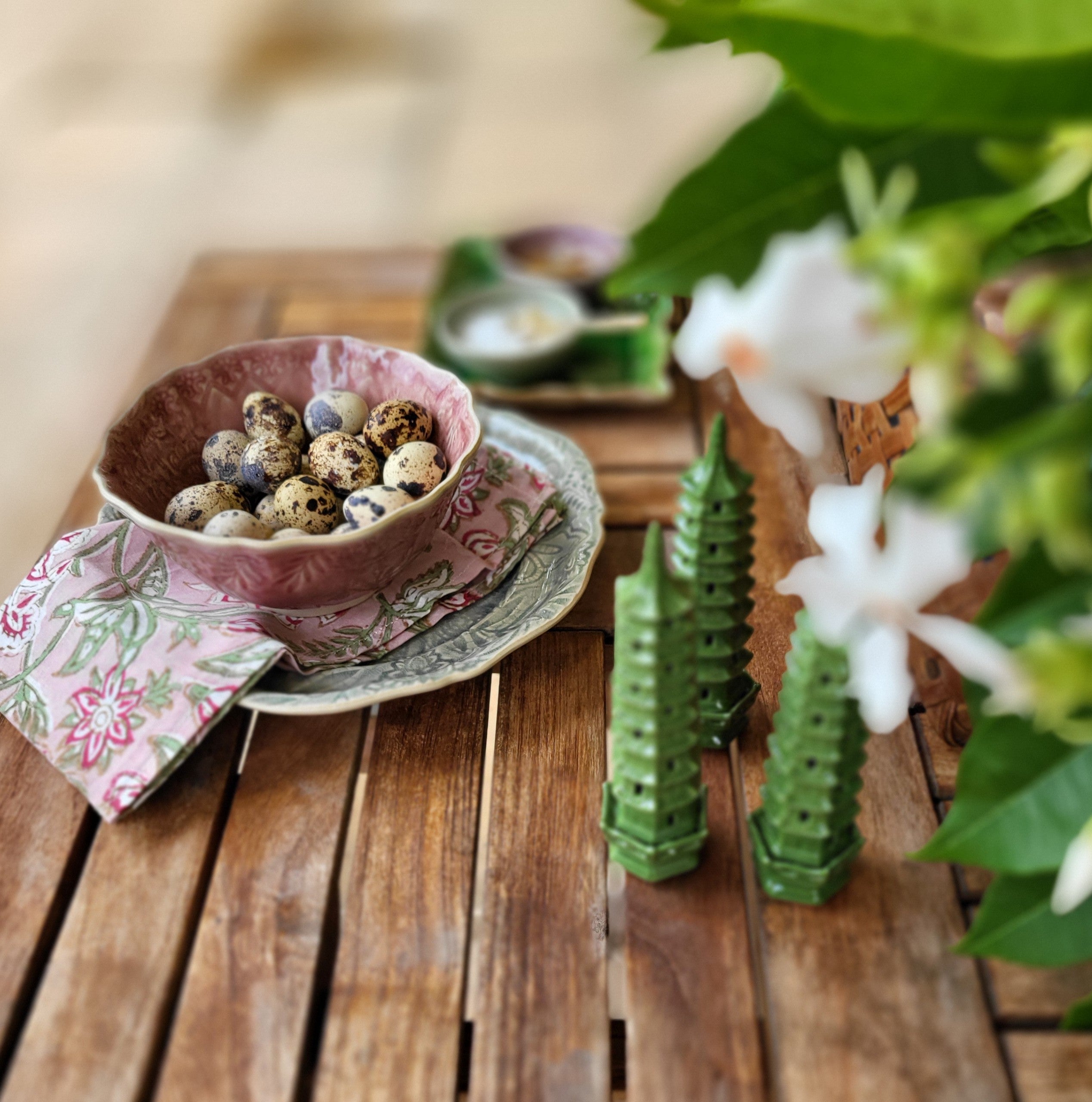 Sthal old rose soup or rice bowl, stoneware, styled view