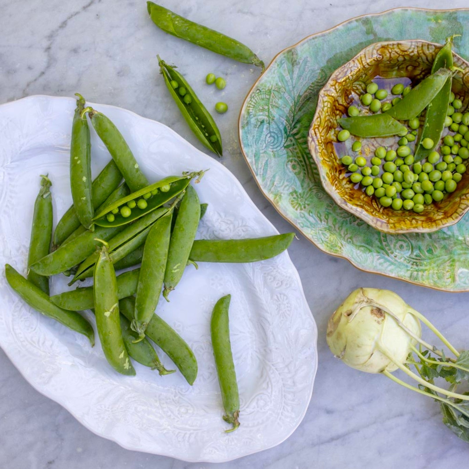 Small oval dishes in white and seaweed