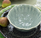 Sthal antique soup or rice bowl, scalloped stoneware, detail