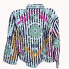 Striped suzani jacket in black and white cotton with green hand-worked stitching