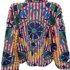 Striped suzani jacket in red and blue cotton with hand-worked suzani stitching